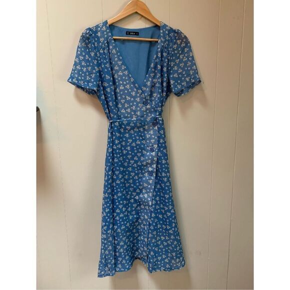 Shein Blue Flower Print Dress L - Picture 1 of 4